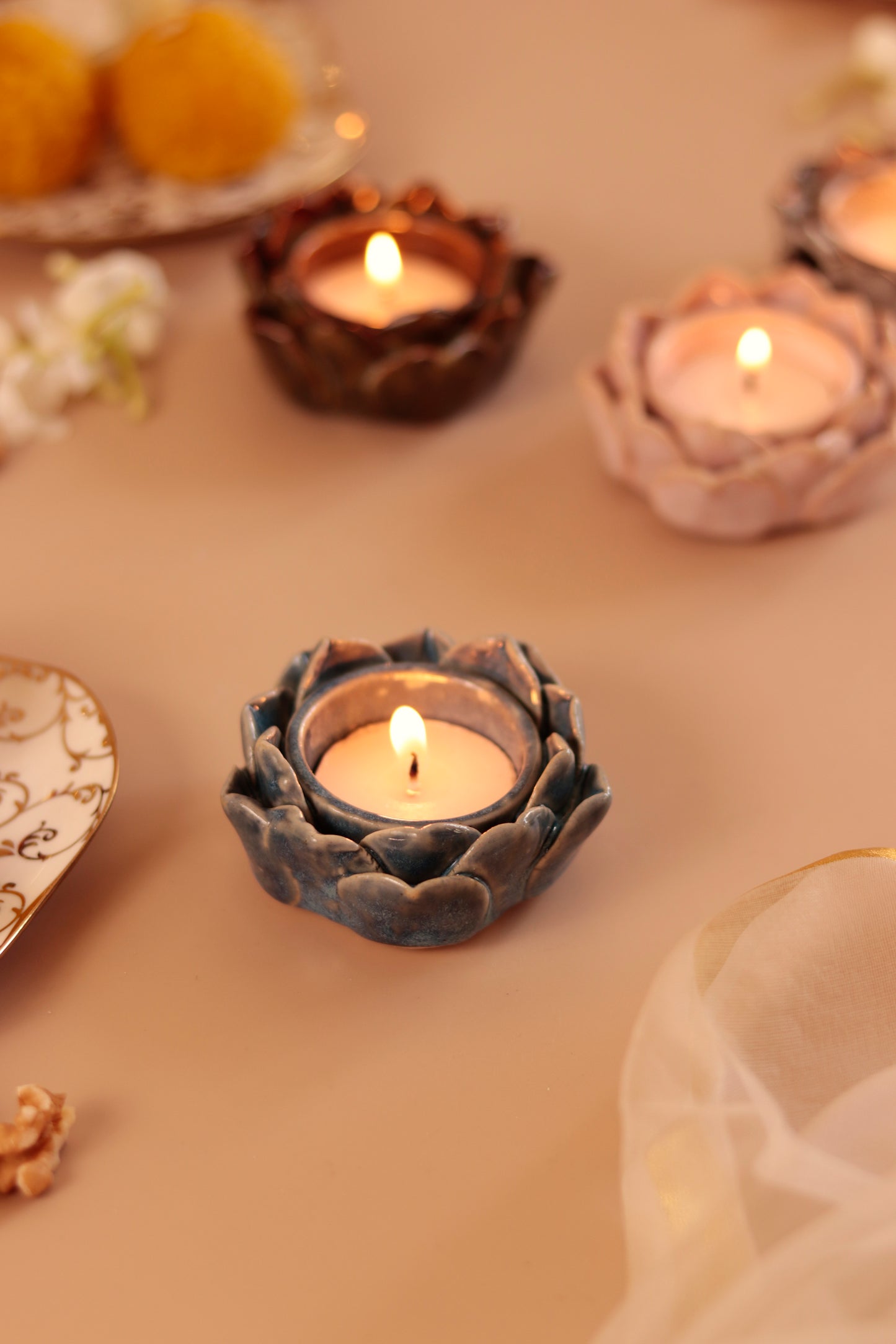 Studio Pottery Lotus Petal diya/Tea Light Holder (Set of 4)