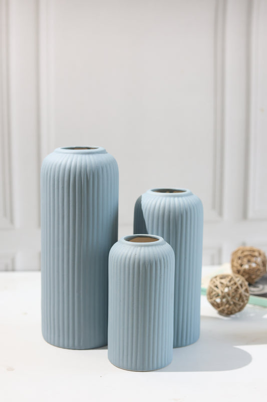 Ribbed Vase- Grey (Combo of 3)