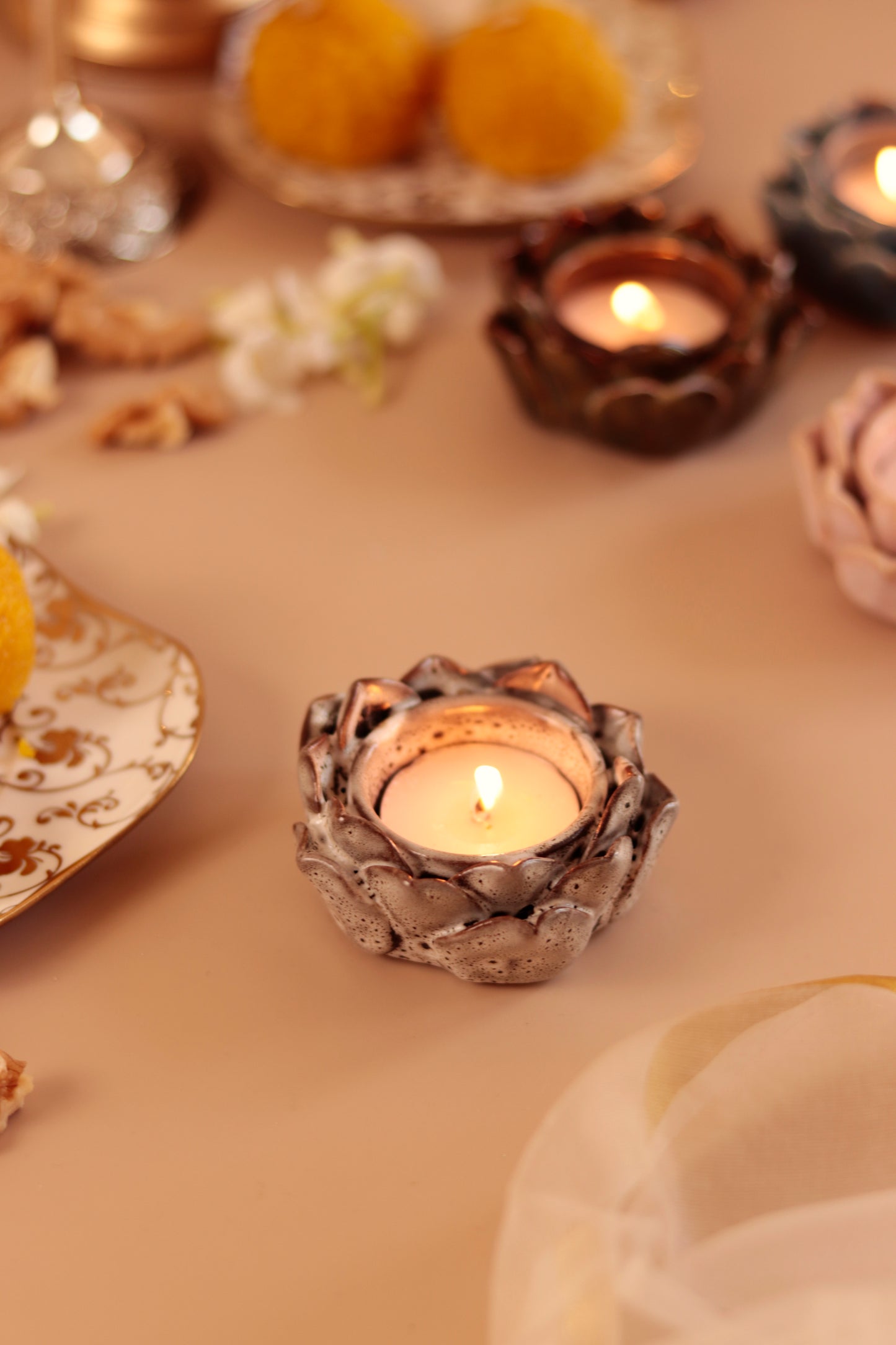 Studio Pottery Lotus Petal diya/Tea Light Holder (Set of 4)