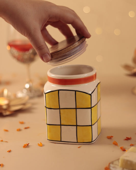 Yellow Checks Airtight Jar