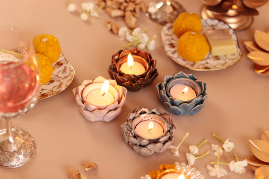 Studio Pottery Lotus Petal diya/Tea Light Holder (Set of 4)