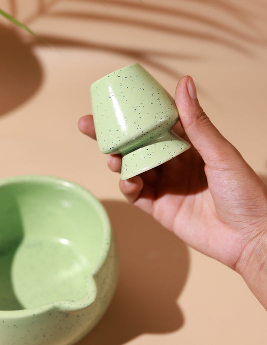Solid Green Matcha Bowl & Whisk Holder Set