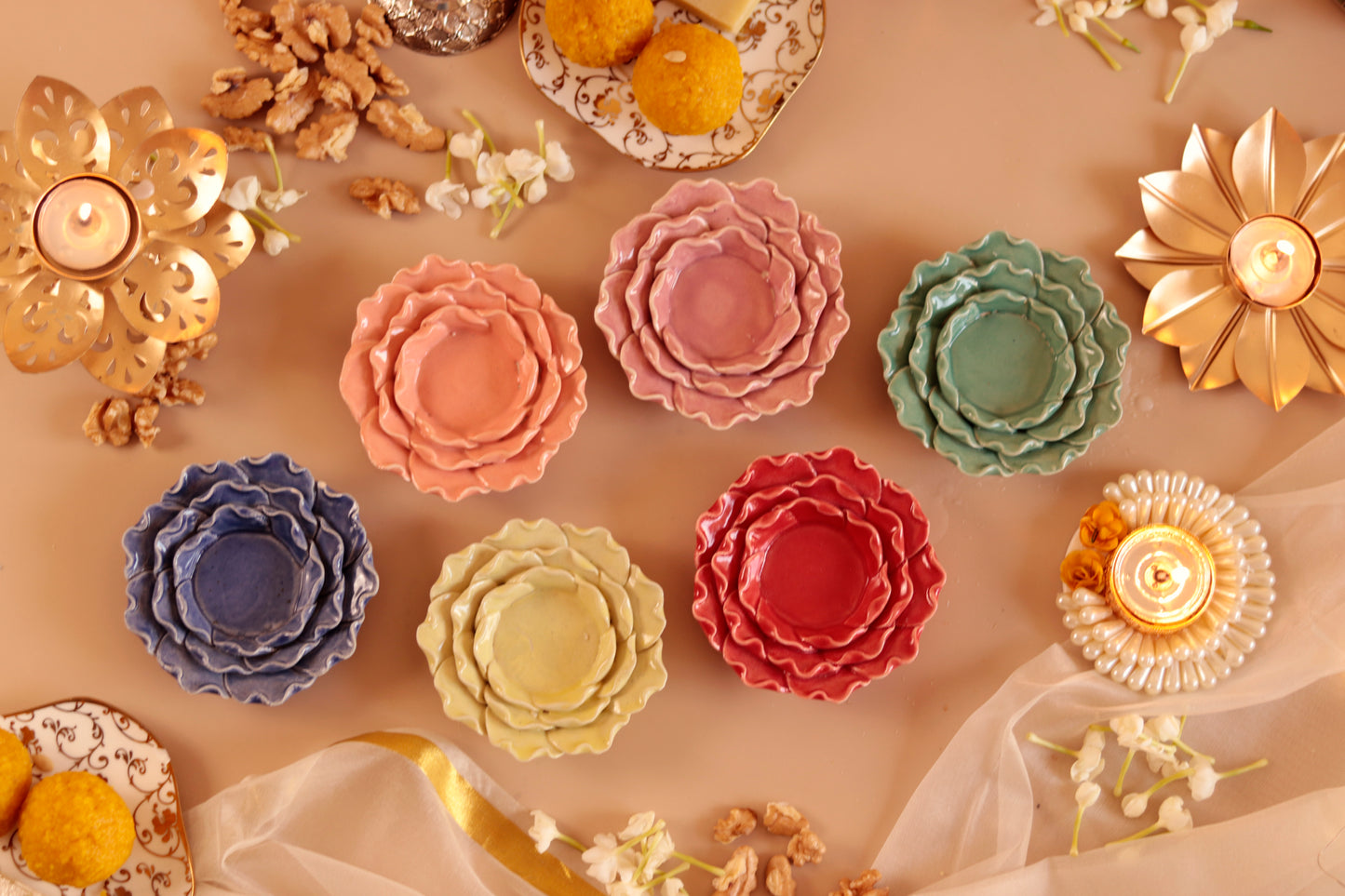 Flower Petal diya/Tea Light Holder (Set of 6)