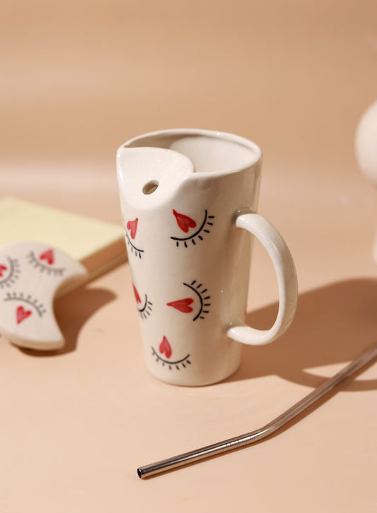 Red Heart Eye Ceramic Sipper