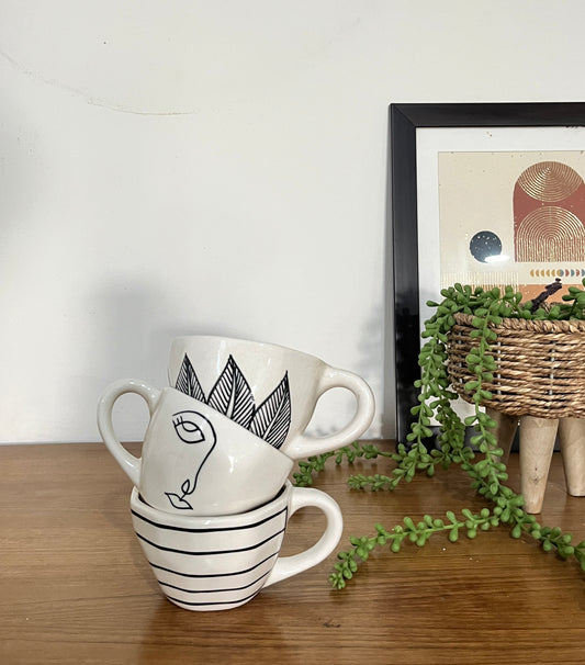 Set of 3 Monochrome Cups
