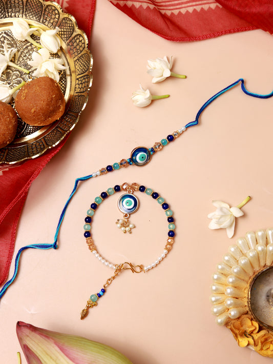 Evil Eye Rakhi Set for Bhaiya and Bhabhi (Blue)