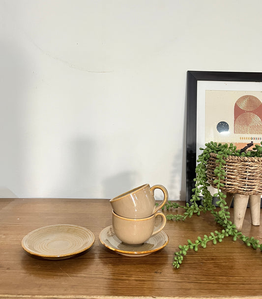 Set of 2 Classic Beige Cup & Saucer Set