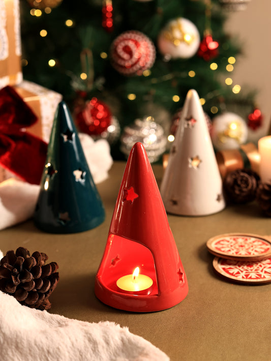 Christmas Cone Candle Holder- Red