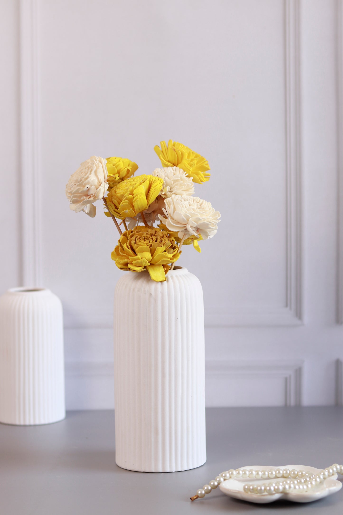 Ribbed Vase- White