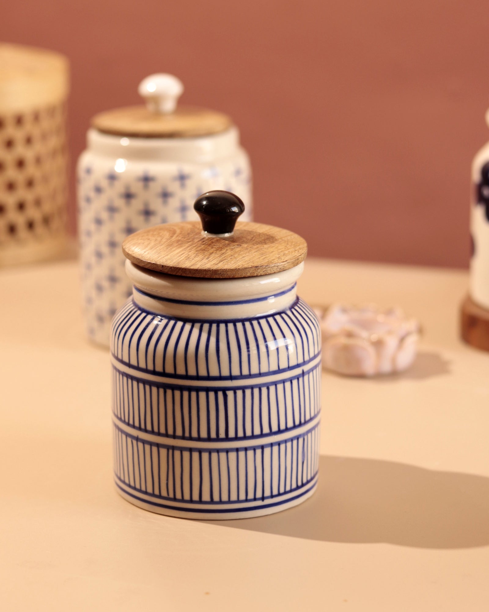 Hand Painted Airtight Jars- Blue Bricks - Main Image