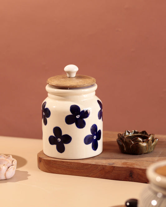 Hand Painted Airtight Jar- Blue Flower