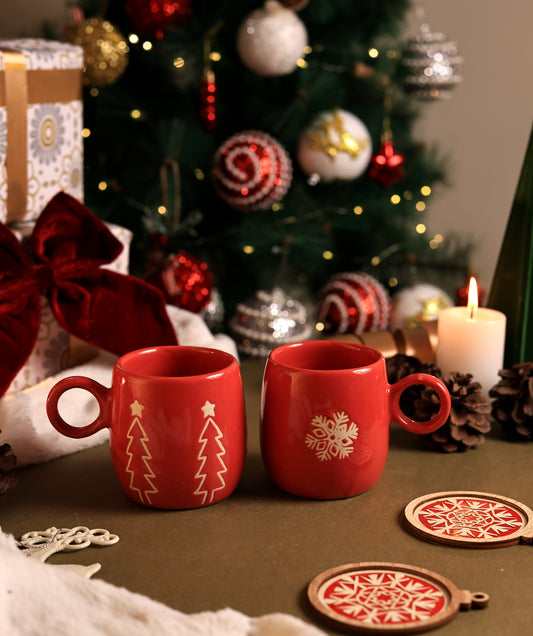 Red Snow & Tree Mug Duo