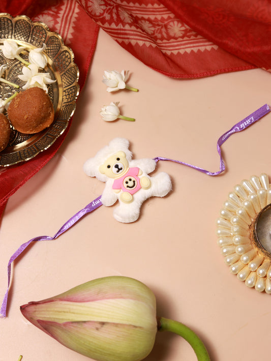 Teddy Bear Kids Rakhi (White-Pink)