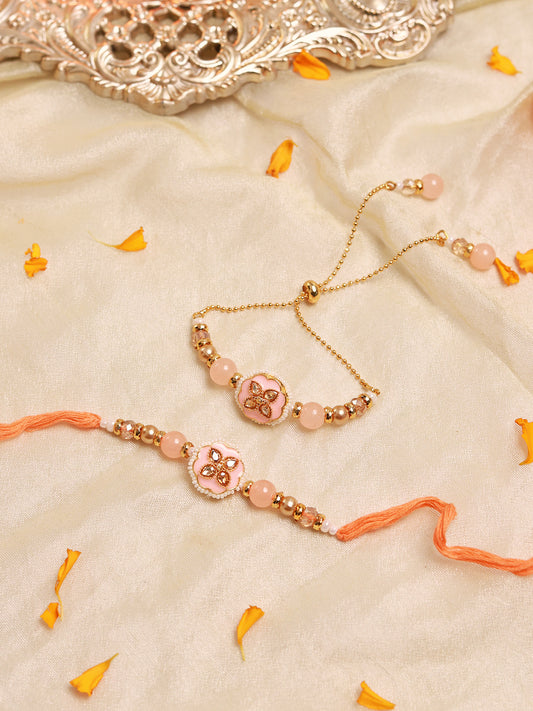 Rakhi Set for Bhaiya and Bhabhi (Peach)