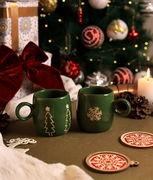 Green Snow & Tree Mug Duo