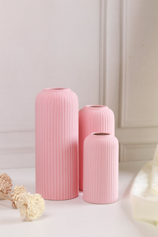 Ribbed Vase- Pink (Combo of 3)