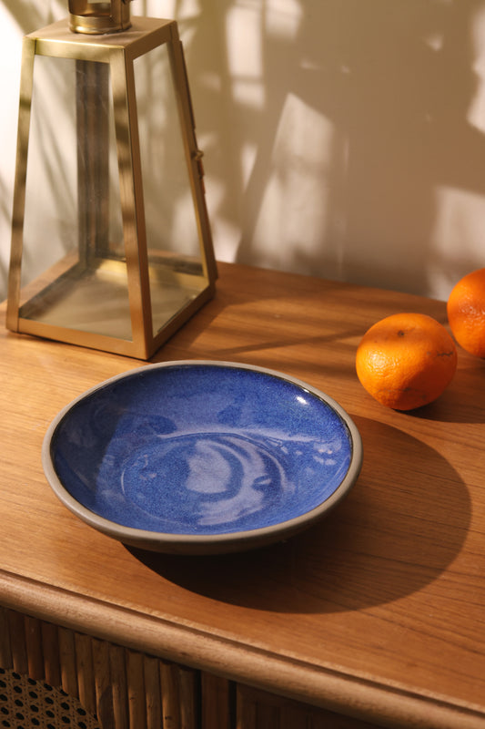 Studio Pottery Matte Pasta/Snack Dish (Blue)