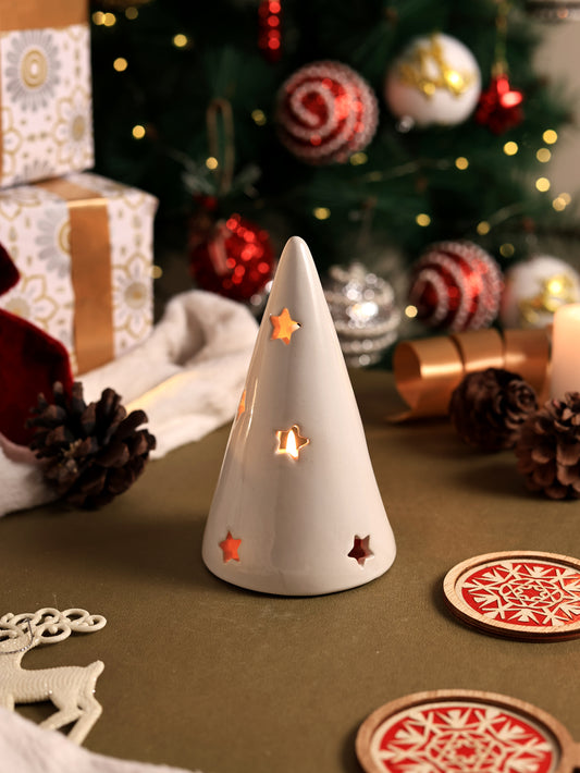Christmas Cone Candle Holder- White