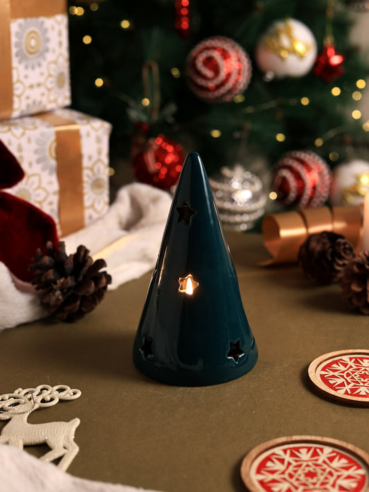 Christmas Cone Candle Holder- Dar Green
