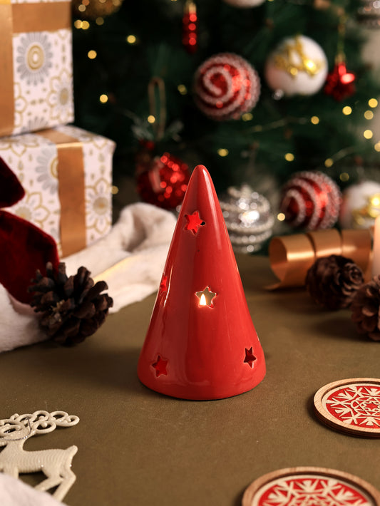 Christmas Cone Candle Holder- Red
