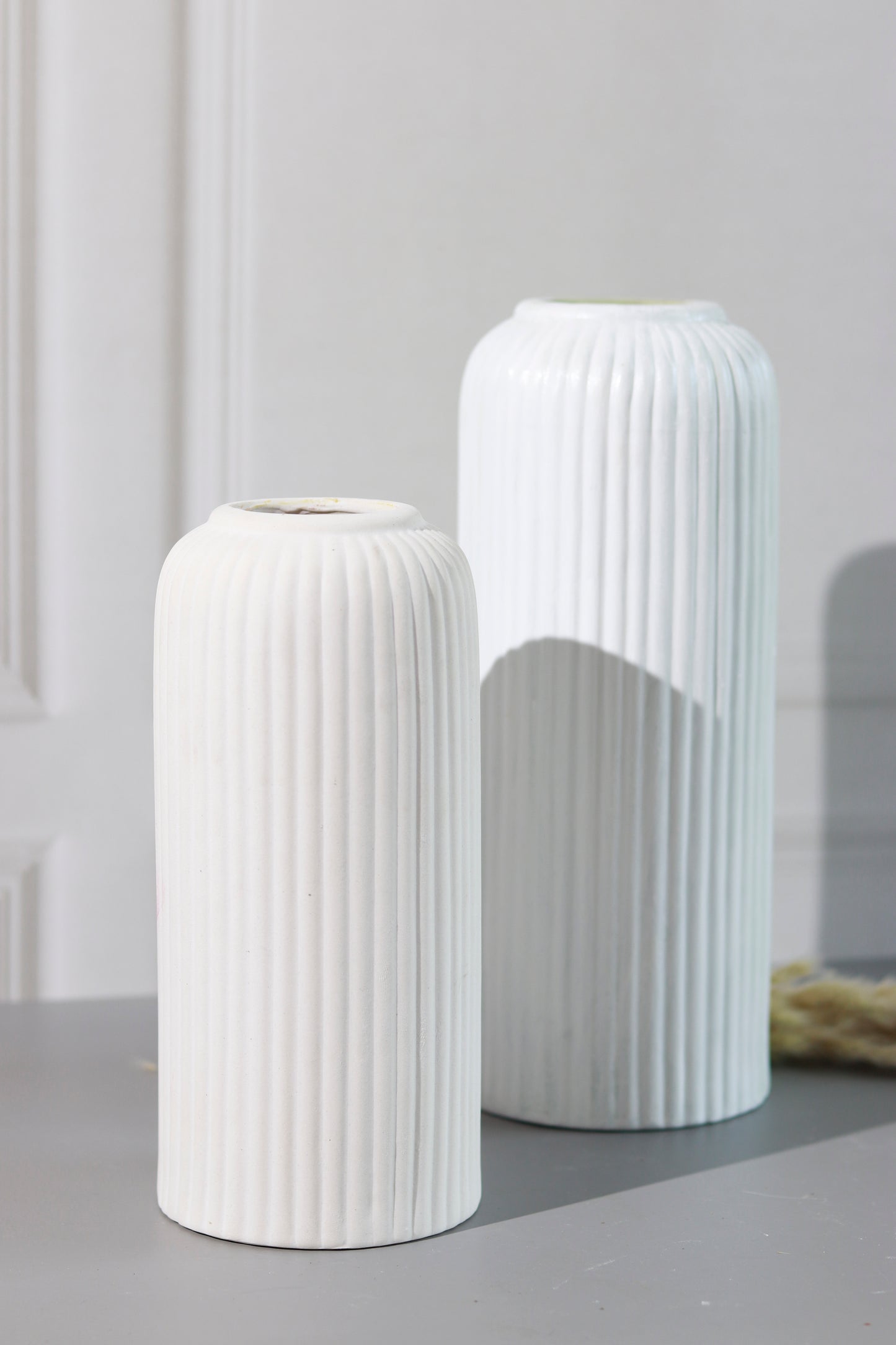 Ribbed Vase- White