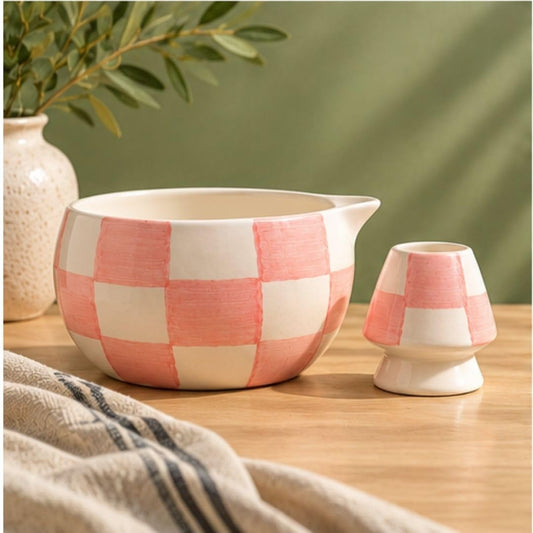 Pink Checkered Matcha Set