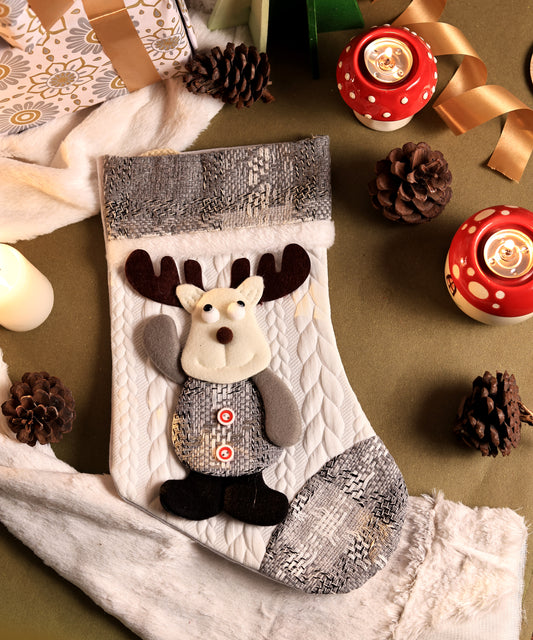 Winter White Santa Reindeer Sock