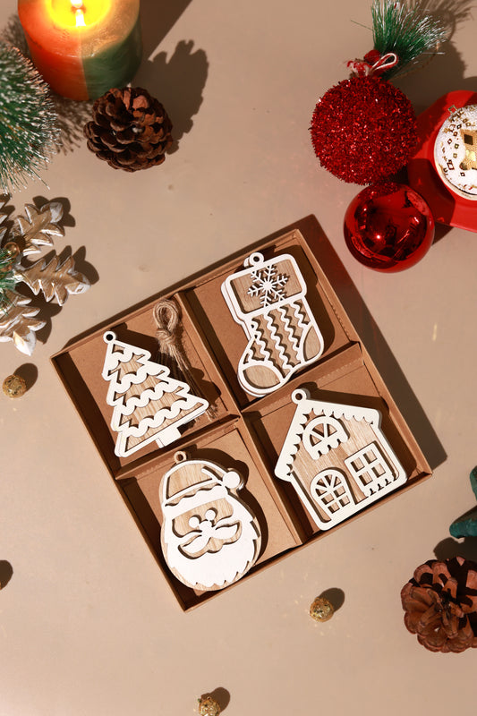 Wooden Engraved Christmas Ornaments (Pack of 8)
