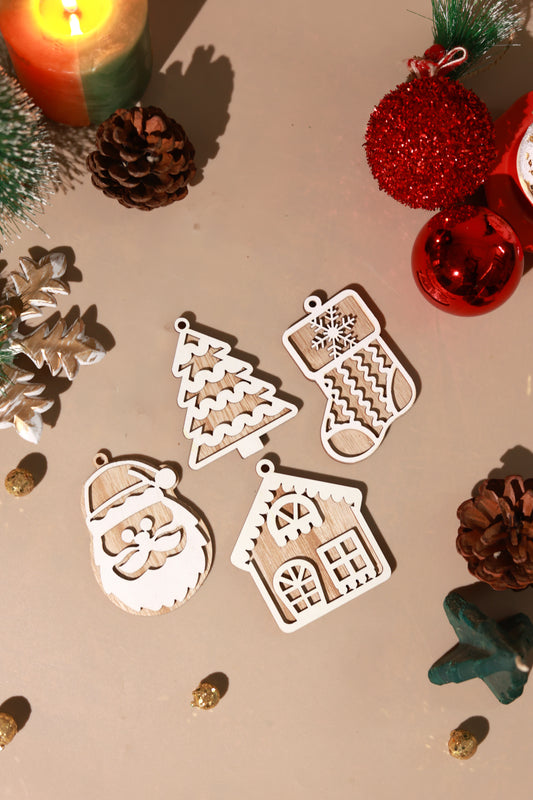 Wooden Engraved Christmas Ornaments (Pack of 8)