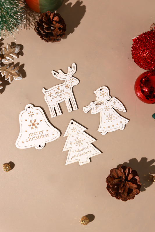 Wooden Christmas Ornaments (Pack of 16)- White