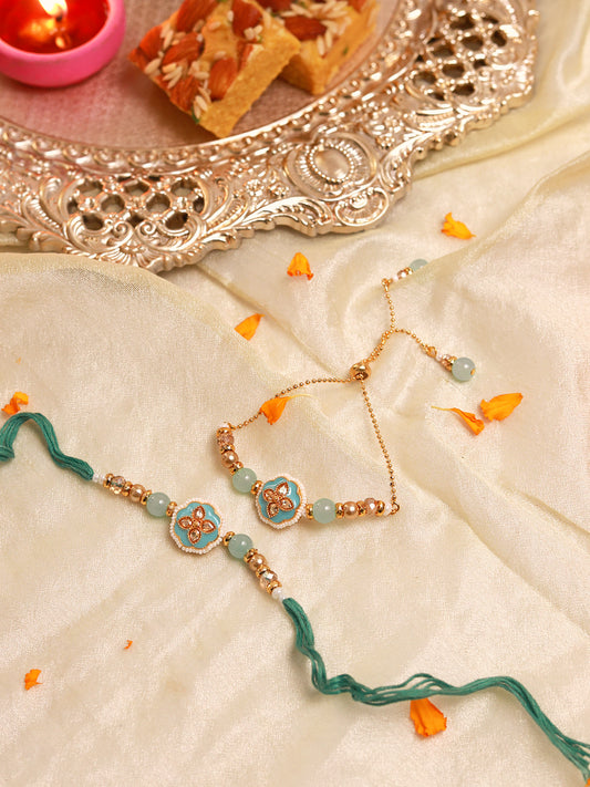 Rakhi Set for Bhaiya and Bhabhi (Drak Green)