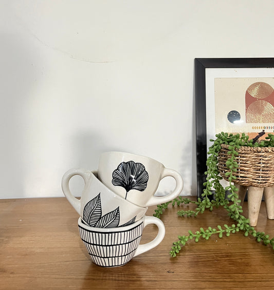 Set of 3 Monochrome Botanicals Cups