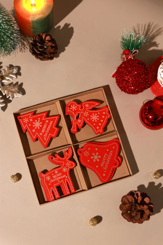 Wooden Christmas Ornaments (Pack of 16)- Red