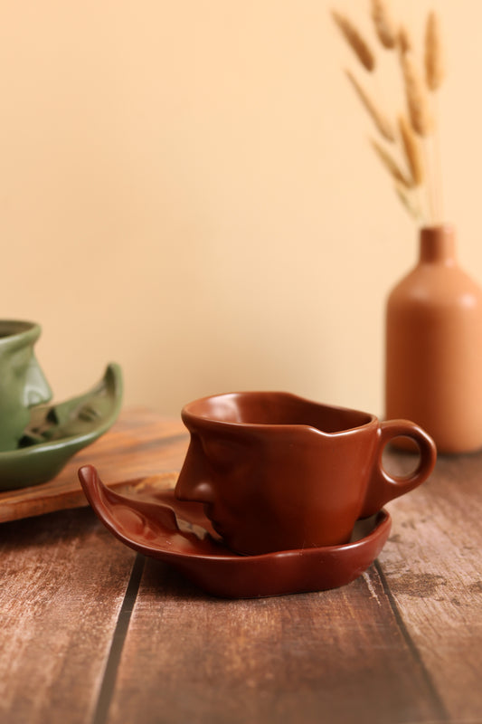 Abstract Face Cup and Saucer- Set of 6