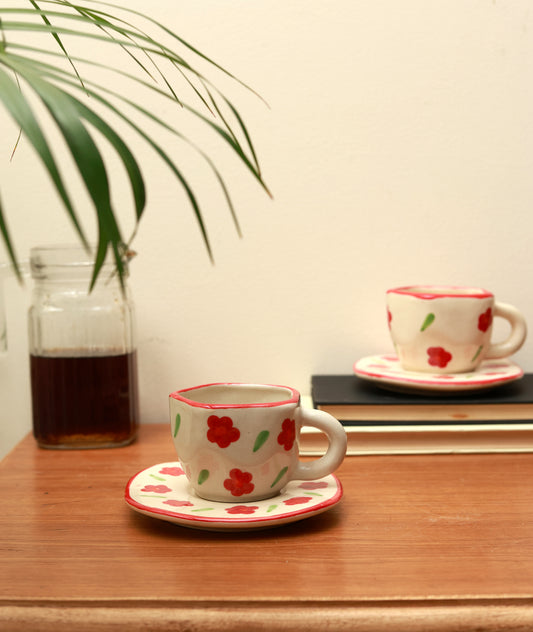Red Floral Cup & Saucer Set