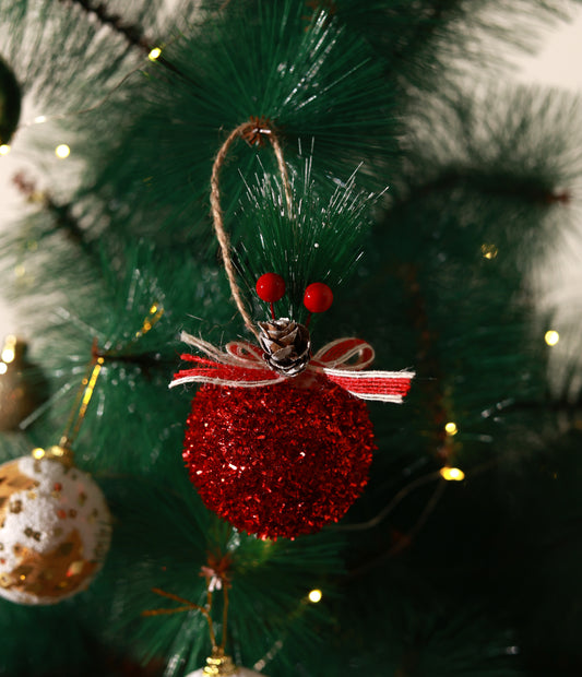 Red Christmas Round Glitter ball Ornaments (Pack of 3)