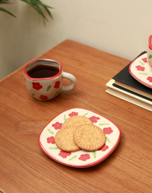 Red Floral Cup & Saucer Set