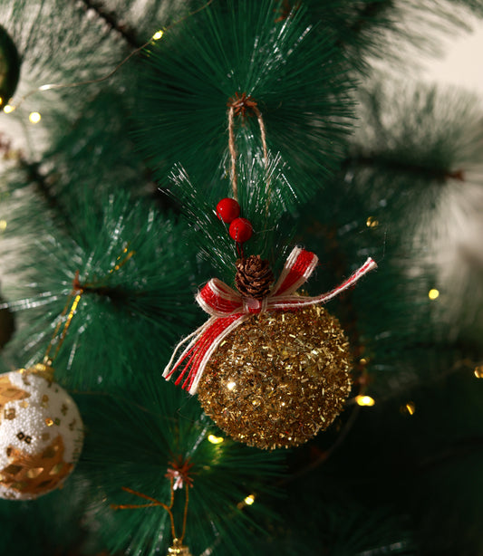 Golden Christmas Round Glitter ball Ornaments (Pack of 3)