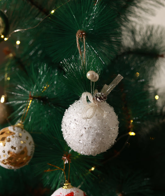 White Christmas Round Glitter ball Ornaments (Pack of 3)