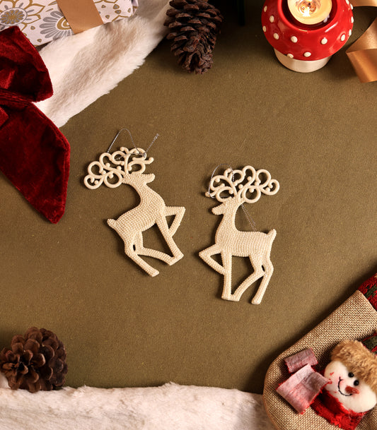 Reindeer White Ornament Set of 2