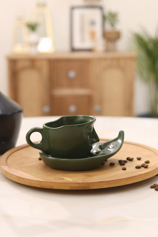 Abstract Face Cup and Saucer- Green