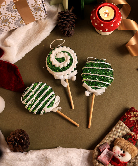 Green glitter popsicle ornament (Pack of 3)