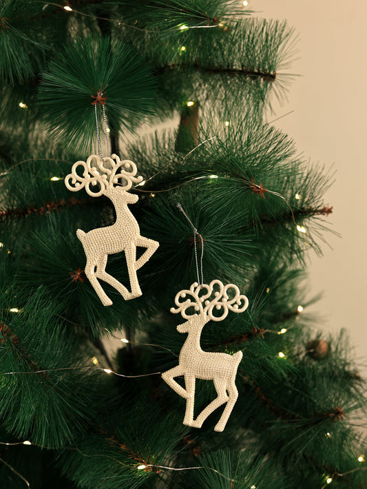 Reindeer White Ornament Set of 2