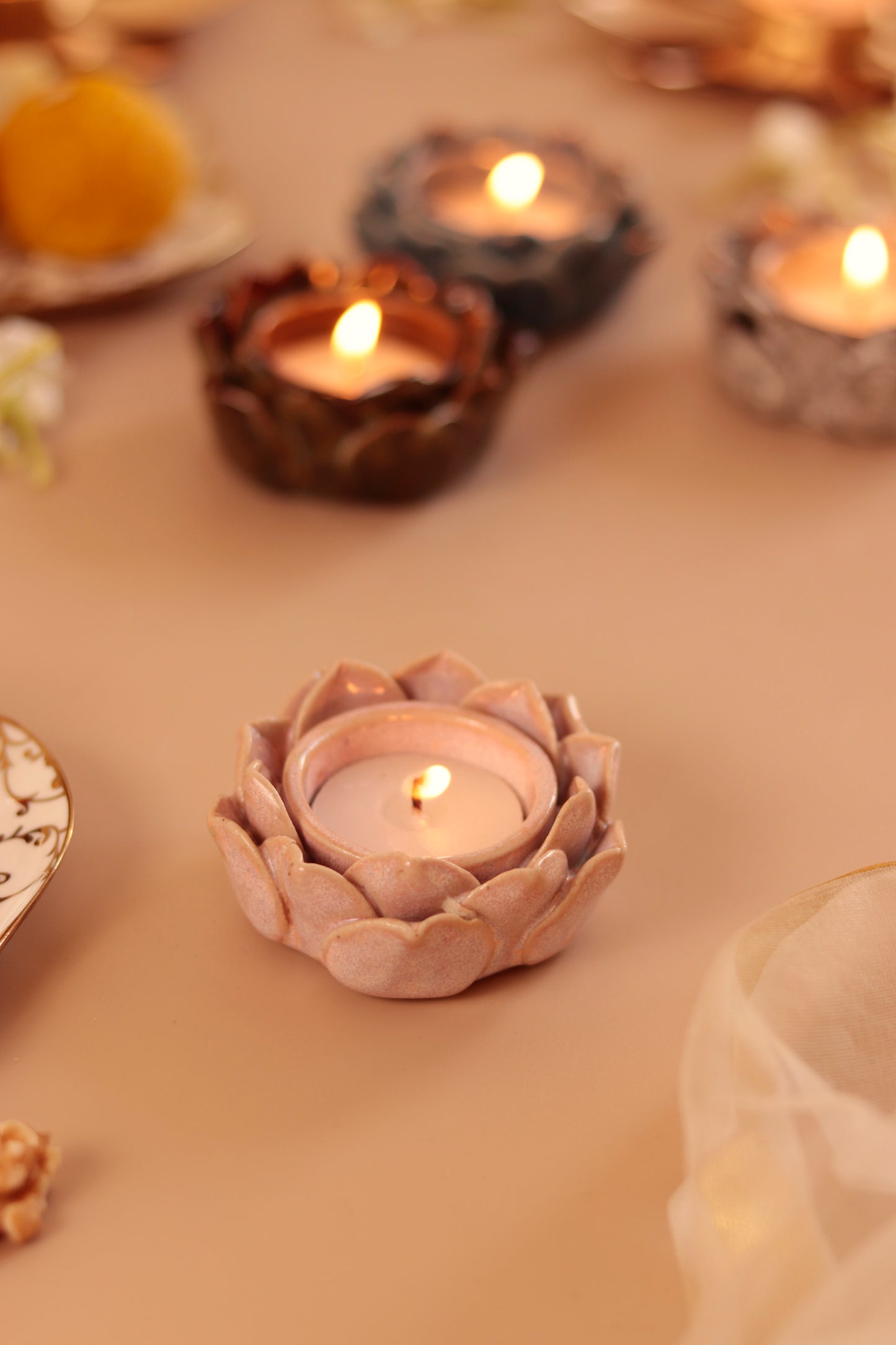 Studio Pottery Lotus Petal diya/Tea Light Holder (Set of 4)