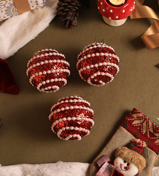 Red Glittered Line Ornament (Pack of 3)