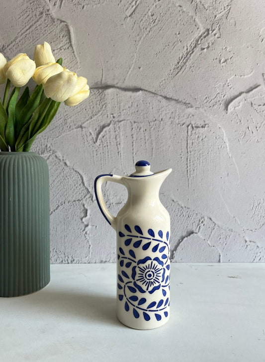 Hand Painted Oil Dispenser Bottle- Blue Flower