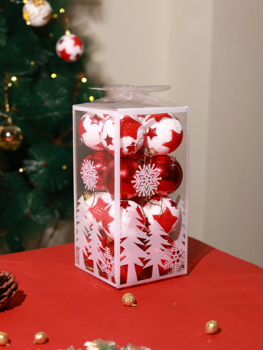 Red Snowy Assorted Ornaments Set (Pack of 16)