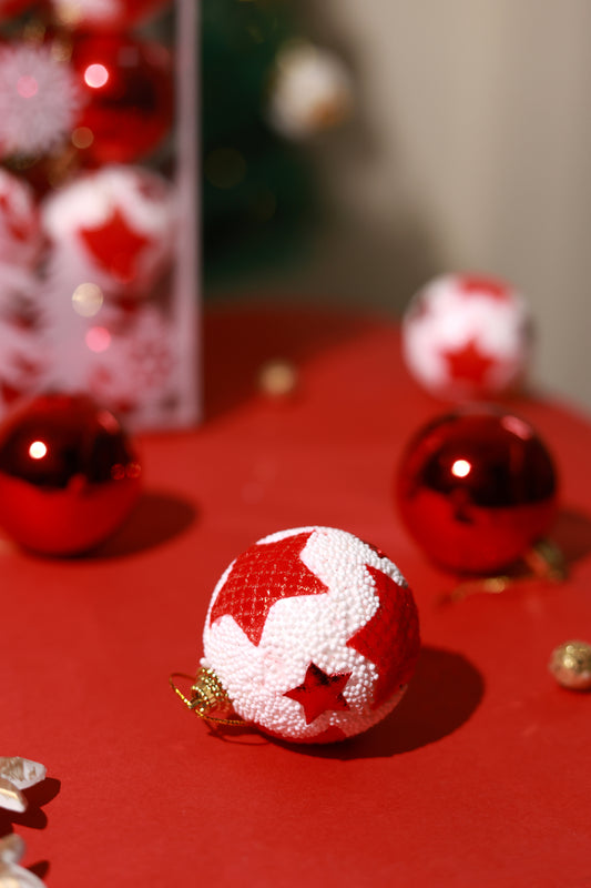 Red Snowy Assorted Ornaments Set (Pack of 16)