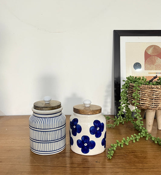Set of 2 Blue Airtight Jars