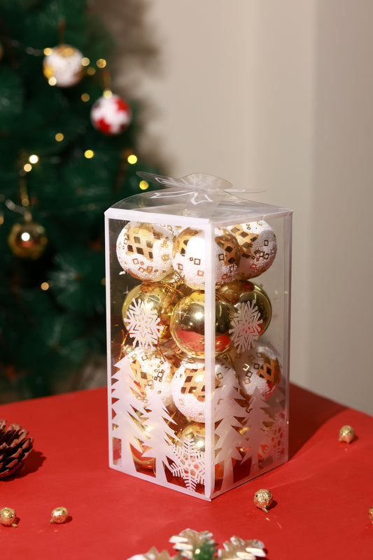 Golden Snowy Assorted Ornaments Set (Pack of 16)